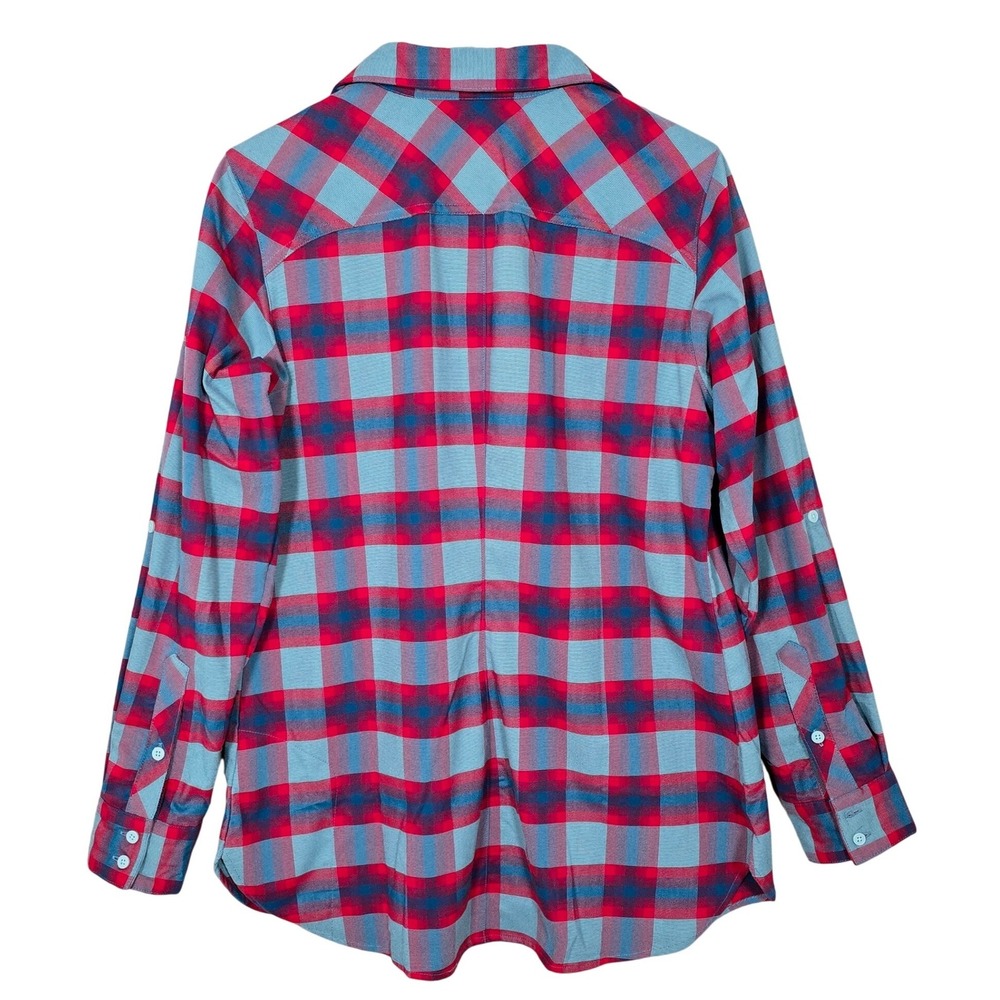 Columbia Women's High Bridge Lane EXS Plaid Button Down Flannel Shirt Red Blue L - Picture 2 of 16